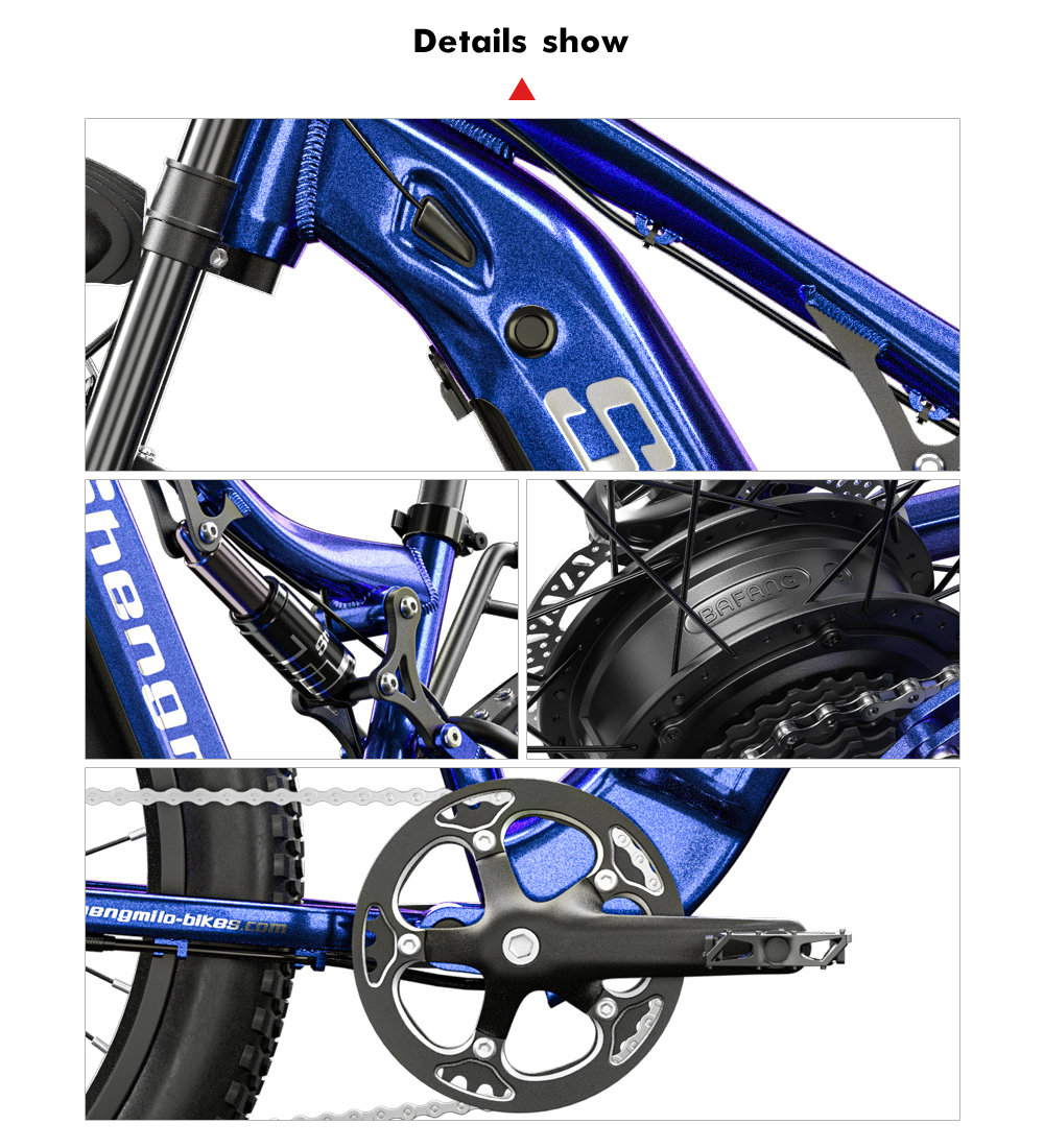 500W Metallic Blue Electric Bike 48V Bafang Motor Fat Tire Ebike Full Suspension