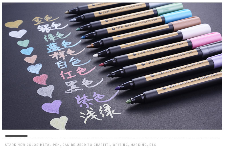 DIY Black Cardboard Art Marker 8151 Color Metal Paint Note Number Pen Flat Brush Tip