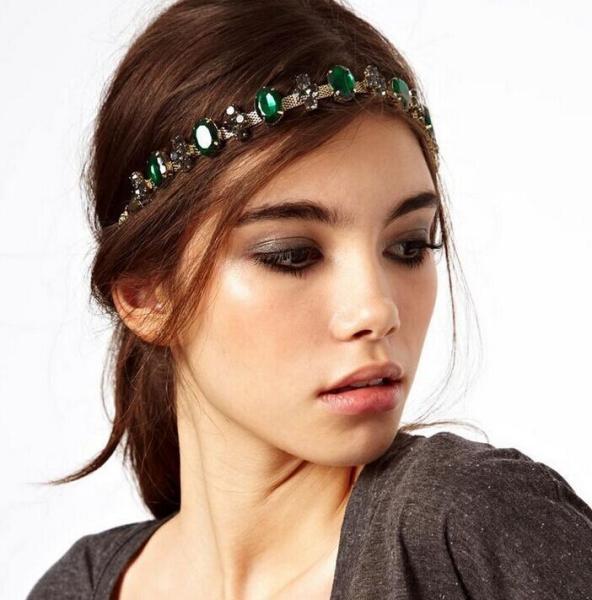 Buy cheap Hot Hair texture flashing emerald diamond hair hoop headband hair jewelry from wholesalers