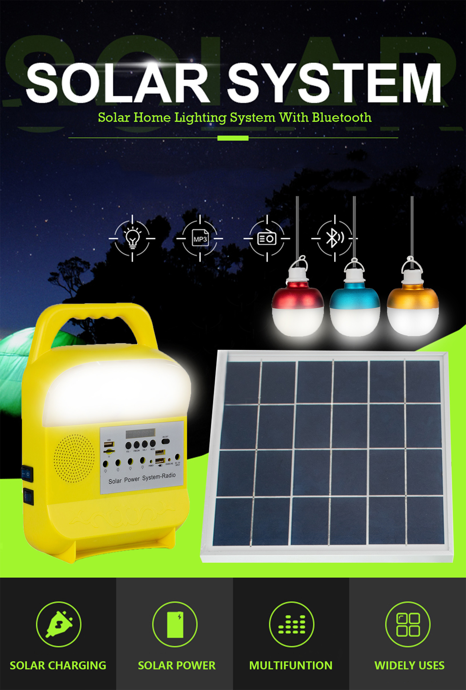 3PCS Led Bulbs Portable Solar Camping Lights