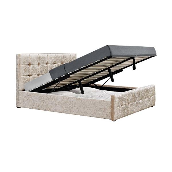 Queen Size Wood Storage Bed Frame Fabric Velvet Modern Upholstered Bed