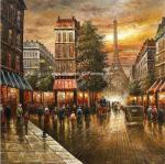 Contemporary Paris Street Scene Canvas Painting Palette Knife Stretching Frame