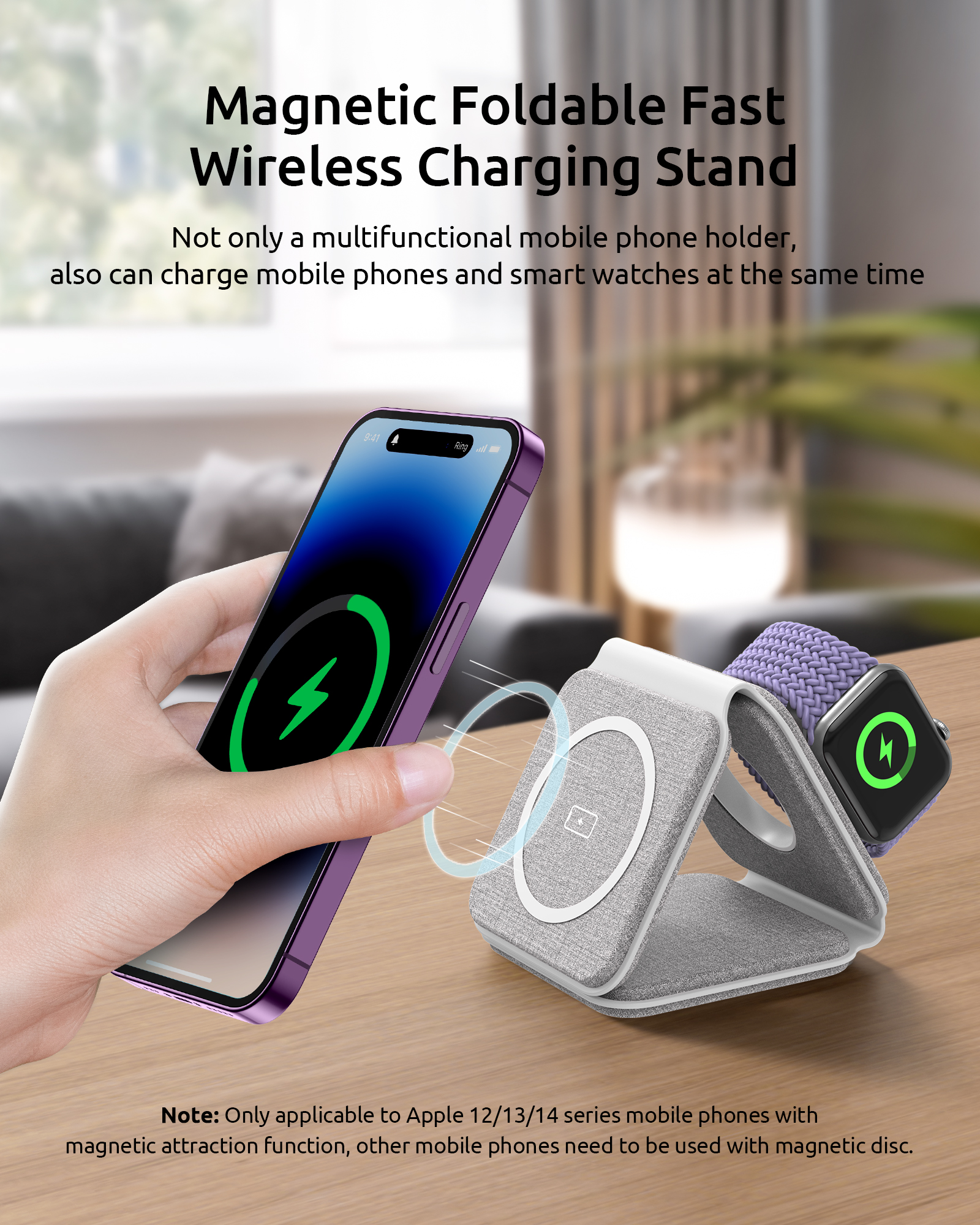 Customized Fabric Magnetic Wireless Charger 3 in 1 15W Folding