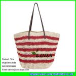 LDZS-047 striped beach bags leather shoulder straps paper straw crochet bag