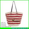 Buy cheap LDZS-047 striped beach bags leather shoulder straps paper straw crochet bag from wholesalers