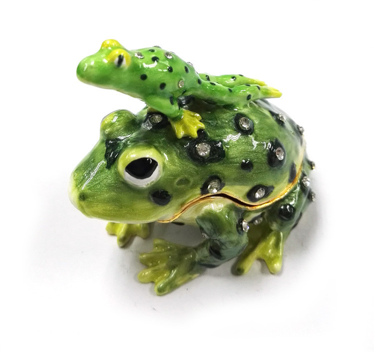Golden plated enamel fashion frog pewter box macaron trinket box frog Mum and baby trinket box