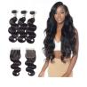 Buy cheap 100% Virgin Brazilian Wavy Long Hair Bundles Three Part 4 X 4 Closure from wholesalers