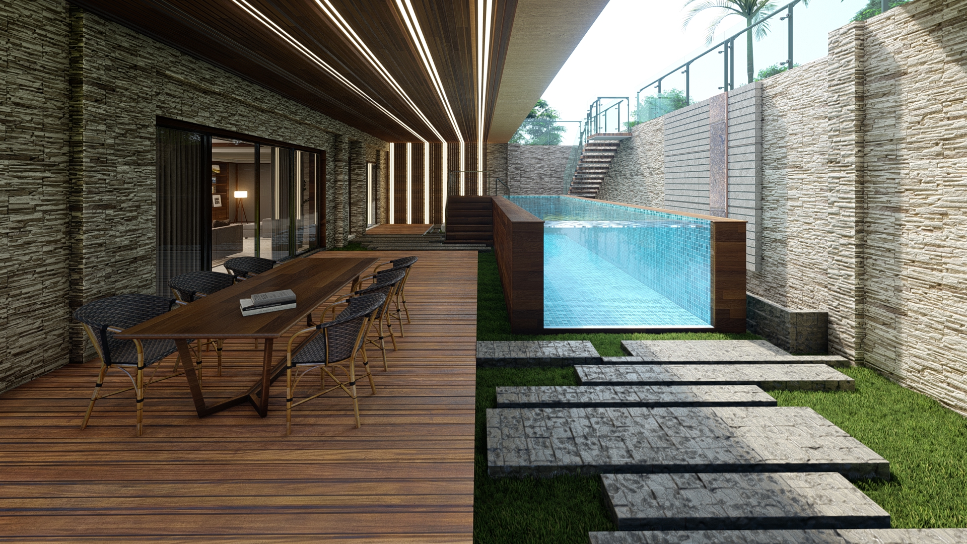 Custom Easy To Install Swimming Pool with Acrylic Window and Wood Plastic Board Color