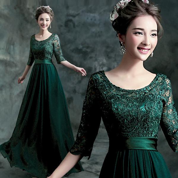 Buy cheap Dark Green O Neck Mother Dresses Lace Elegant Evening Dresses TSJY056 from wholesalers