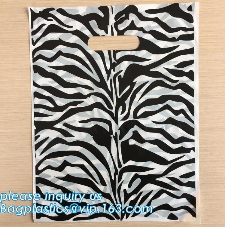 Custom Printed Stand Up Block BottomSoft Loop Handle Plastic Carrier Shopping Bag，Plastic Soft Loop Handle Bag for Shopp