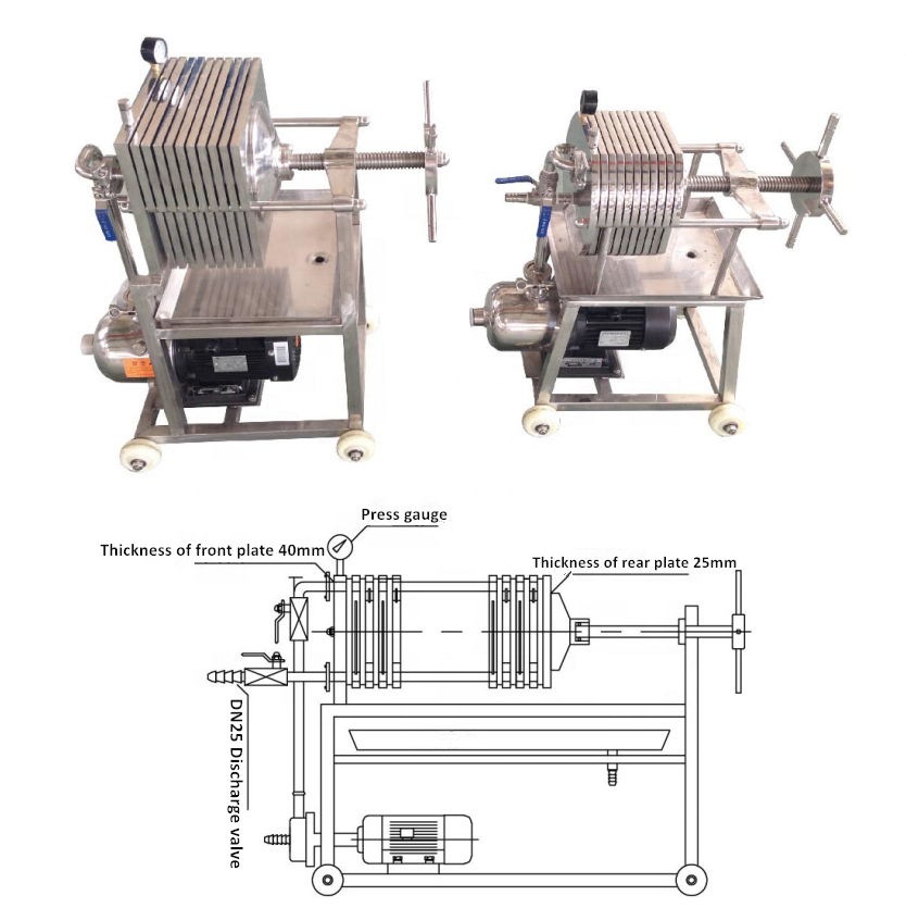 26KG Laboratory Movable Stainless Steel Plate Press Filter for Juice/Wine/Beverage Industry