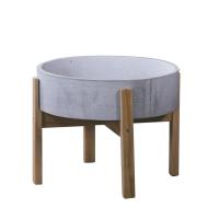 Buy cheap pan shaped concrete flower pot with a four legged wooden stand for flower bed product