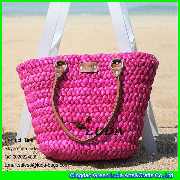 Buy cheap LUDA rose red cornhusk straw handbags fashion handmade lady summer beach totes from wholesalers