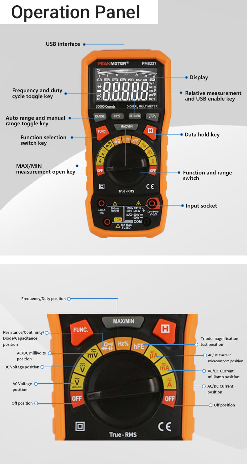 30000 Counts T-RMS Digital Multimeter High Accuracy For Solar Panel System