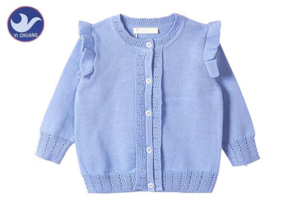 Buy cheap Kid Ruffle Shoulder Girls Cardigan Sweaters Pointelle in Neck / Placket Trim from wholesalers
