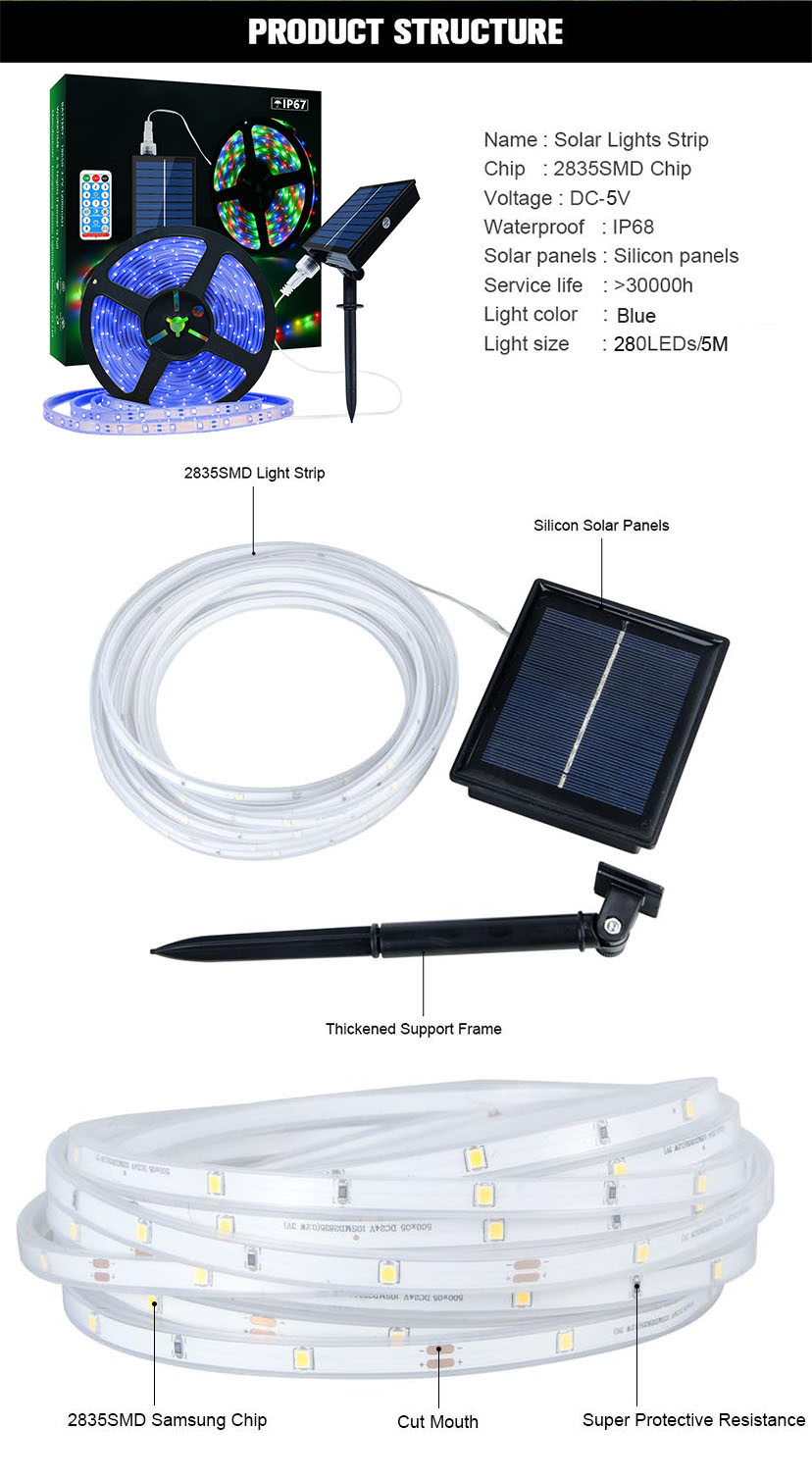 ROHS Practical Solar Strip Light Outdoor 2835 SMD Remote Control