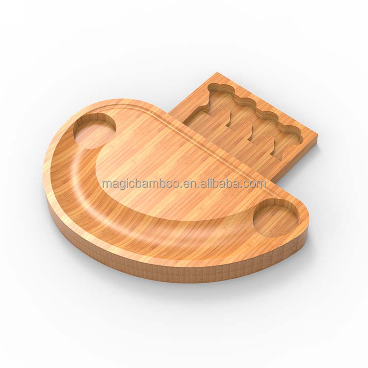 Semicircle Conch Shape Bamboo Cheese Cutting Board and Knife Set for Customized Designs