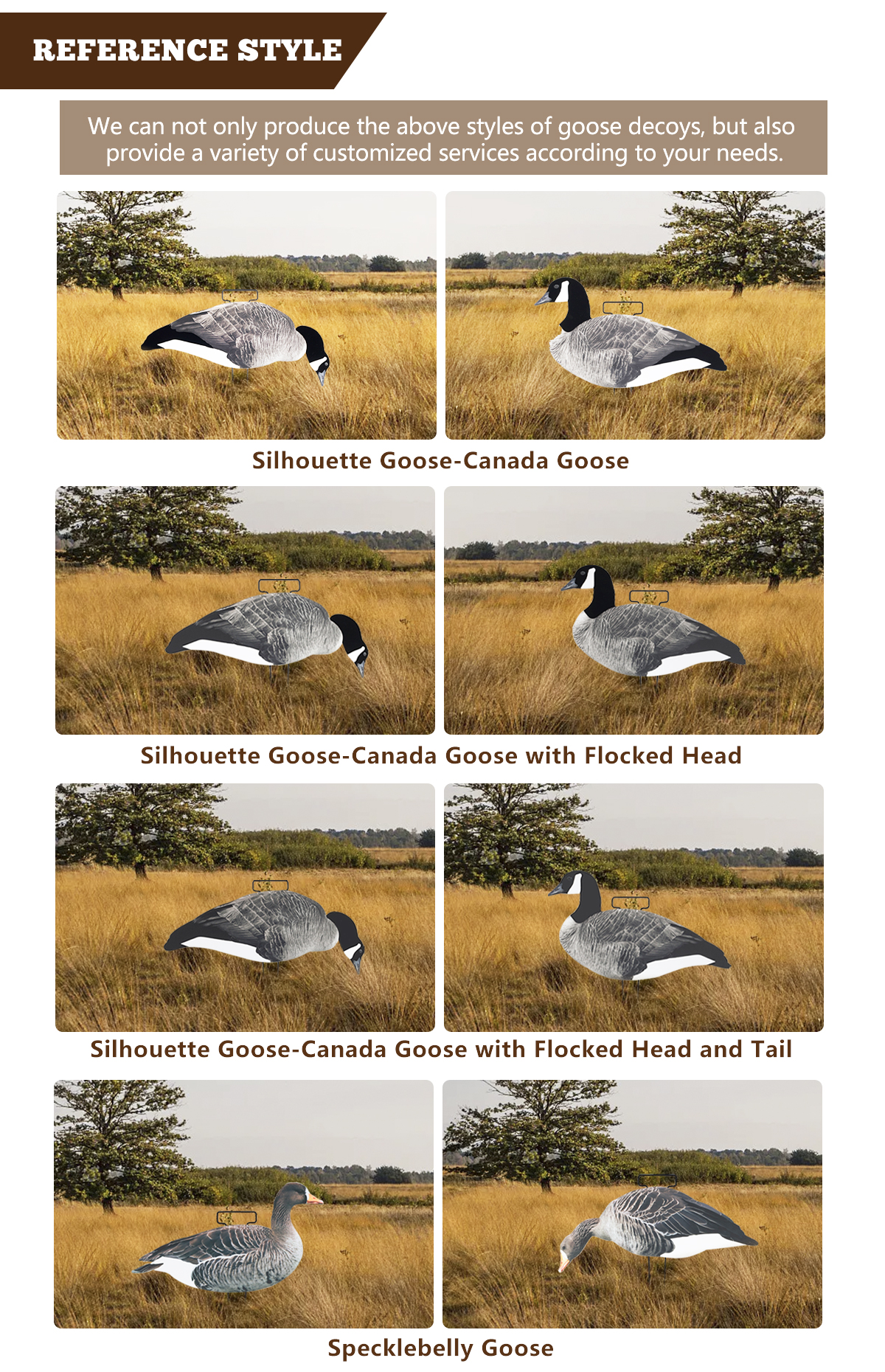 Silhouette Specklebelly Goose Hunting Decoy Custom Plastic Anti Reflective PP Goose Decoy