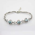 925 Silver 5x7mm Created Blue Topaz Cubic Zircon Link Tennis Bracelet (H11)