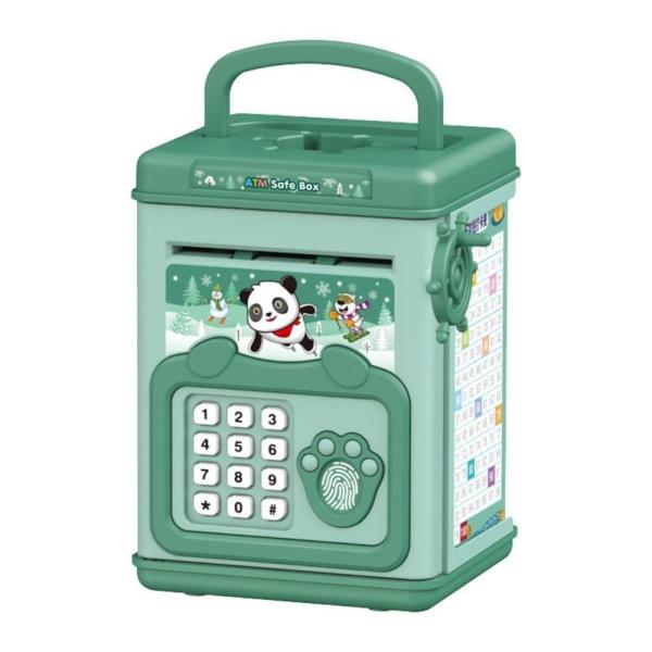 kids educational financial customs atm password put credit cards piggy bank blue