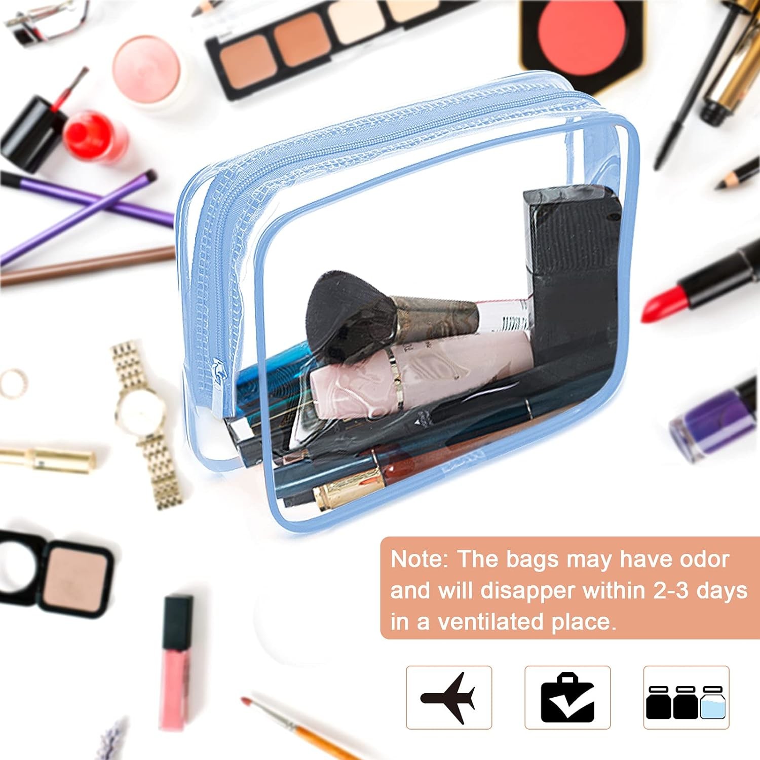 Clear Cosmetic Makeup Bags Set Clear PVC With Zipper Handle Portable Travel