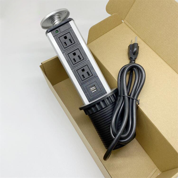 250V 10A Pop-up Tower Socket with USB Standard Grounding Panel Size 267*120*2.5mm