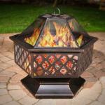 Hexagon Crossweave Steel Wood Burning Fire Pit Bowl for Outdoor Patio and Garden