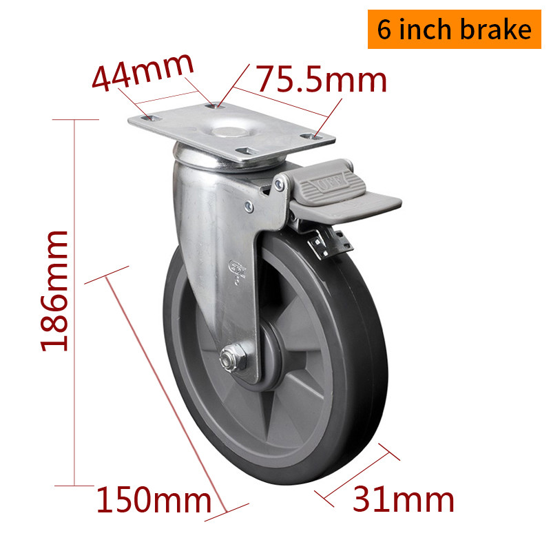 EDL Medium Duty Zinc Coating 6inch 130kg Plate TPU Caster by Rigid, Swivel and Brake type 5716P-77