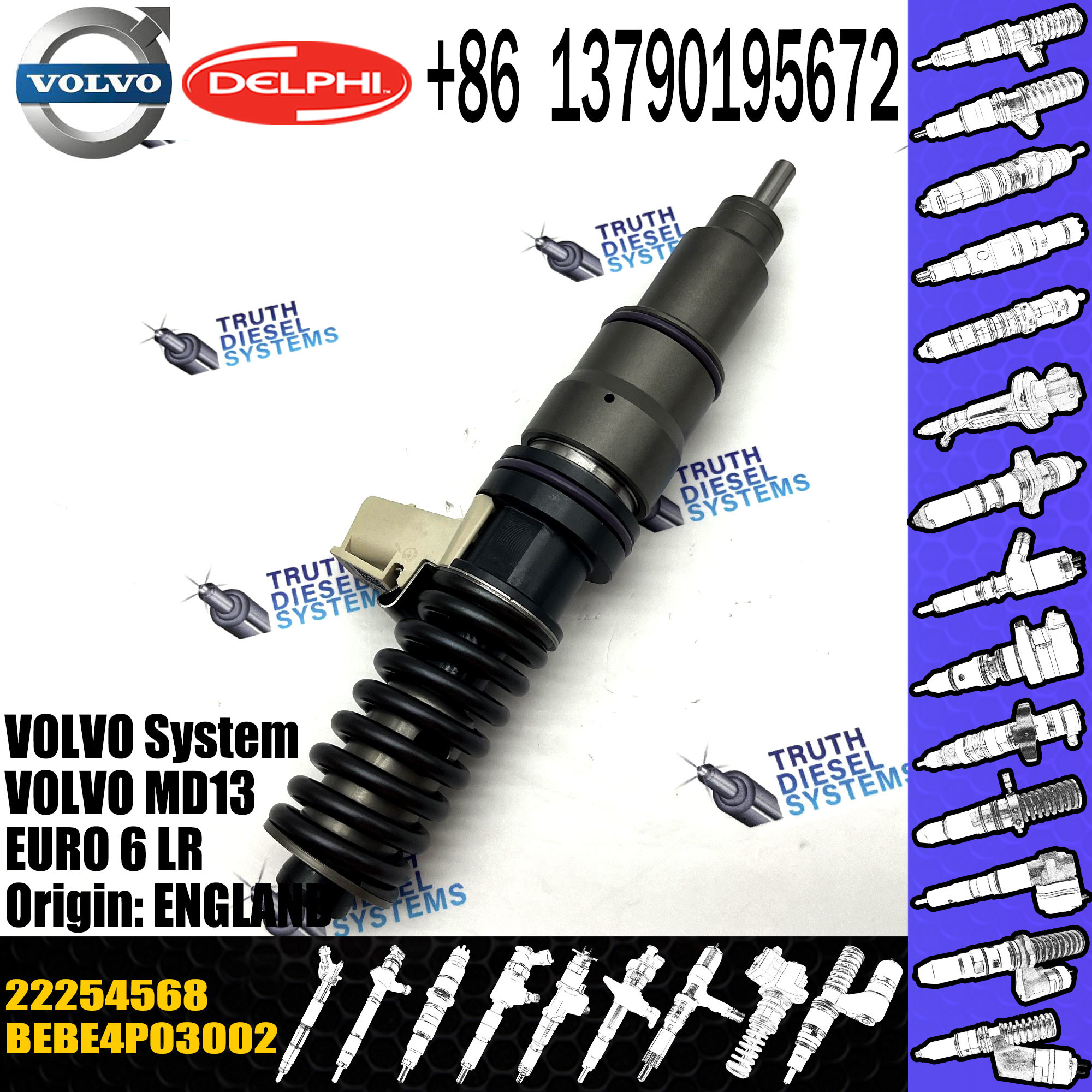 High quality common rail injector 22254568 diesel injector Engine BEBE4P03002 for VOL MD13 EURO 6