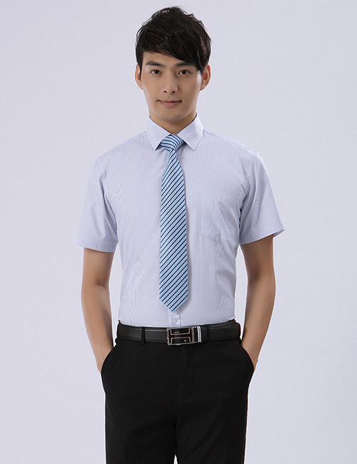 Summer Blue Striped Custom Business Shirts Short Sleeved Shirt For Male / Female