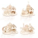 Christmas Wooden Decoration Unfinished Wood Puzzle Diy Painting Xmas Tree Cabin