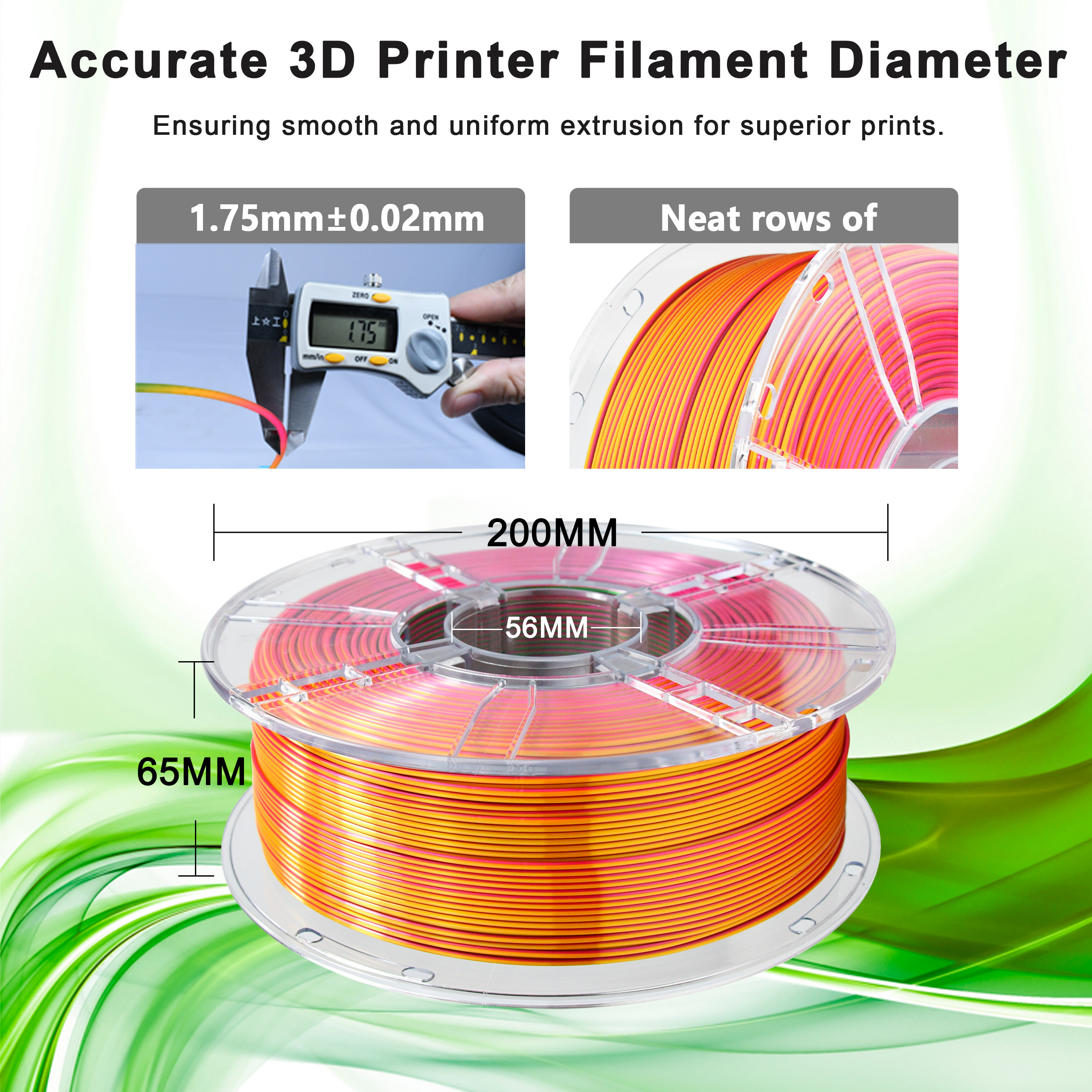 High Strength PLA+ Filament Diameter 1.75mm Silk Tri-color Rose Red Gold Green 3d printing filament