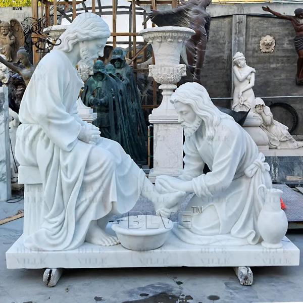 Buy cheap Marble Jesus Washing His Disciple'S Feet Sculpture Life Size White Marble Jesus Washing Feet Statue Religious from wholesalers