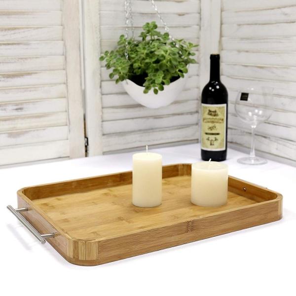 Buy cheap Professional Rectangle Bamboo Serving Tray Food Tray With Stainless Steel Handle from wholesalers