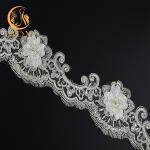 Home Textile Handmade Embroidery Lace Trim 3D Flower Decorative With Beads