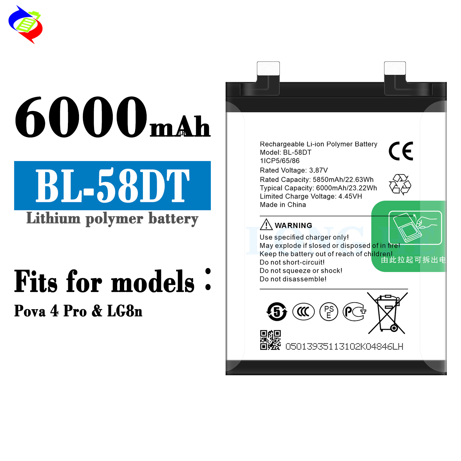 BL-58DT Mobile Phone Battery For Tecno Pova 4 Pro Original Lithium-Ion Batteries AAA