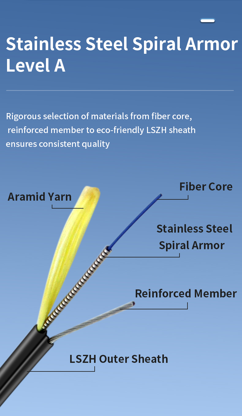 G657A LSZH Aerial Figure 8 Drop Indoor Outdoor Armored Fiber 2-4 Core