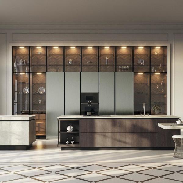 Luxury Island Solid Surface Plywood Storage Kitchen Unit Set With Modern Corner
