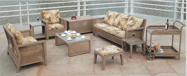 Backyard pation green house rattan talking sofa with storage box & wine cart -