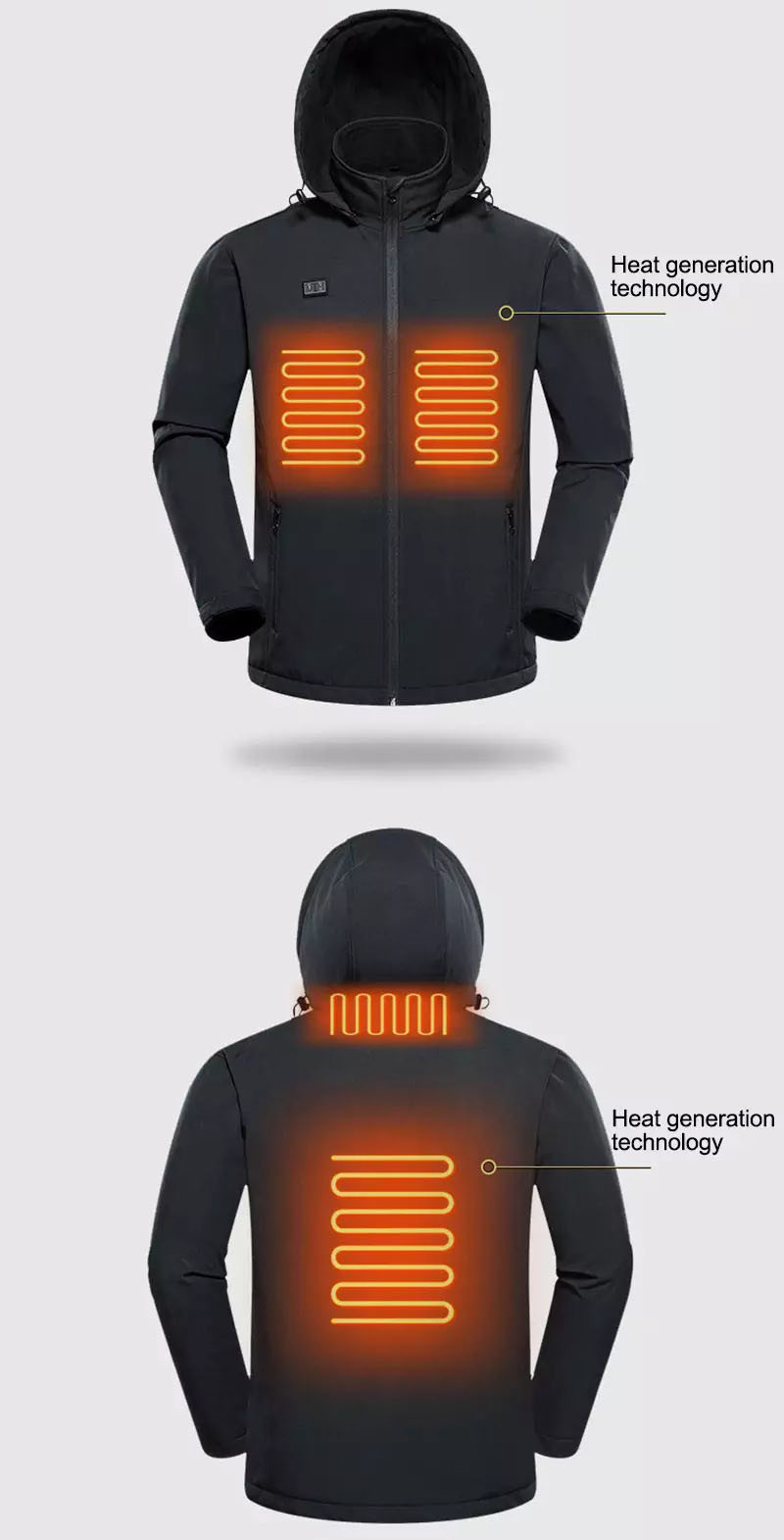 Graphene Electric Heated Vest Jacket Fast heating With Detachable Hood OEM