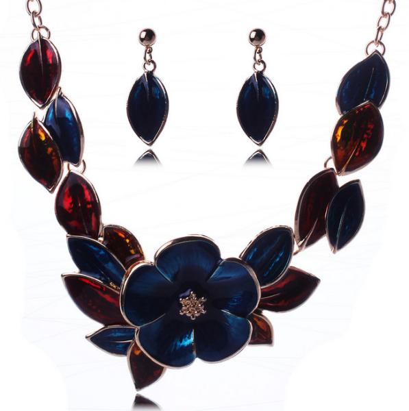 Buy cheap European and American big fashion temperament wild flowers drip Necklace Earrings Set from wholesalers