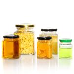 Empty Hexagon Storage Jar Glass kitchen Container with Metal Lids