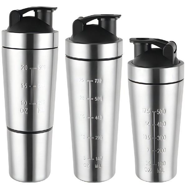 500/750ML Easy To Carry Silver Custom Stainless Steel Protein Shaker Bottle