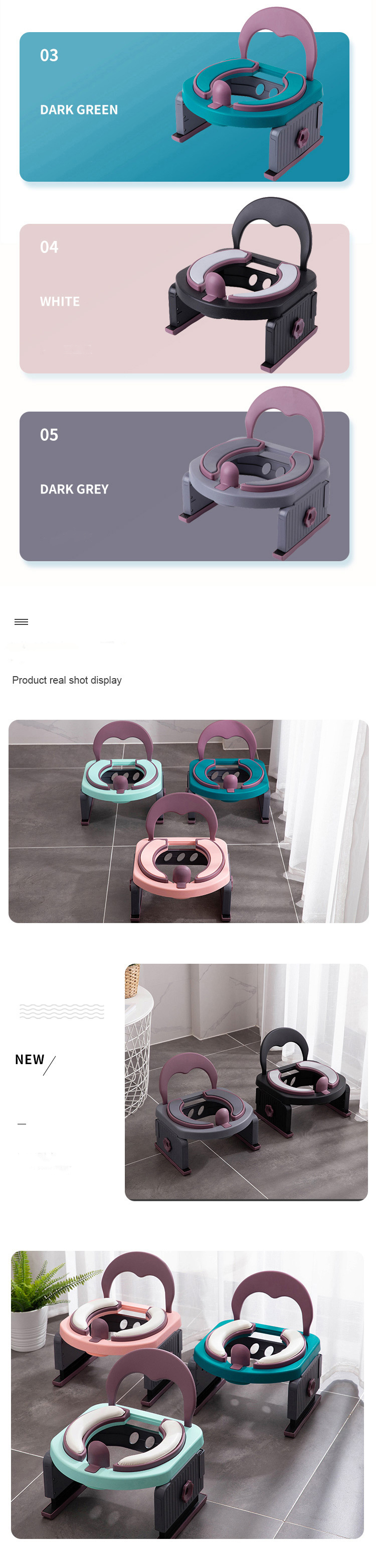 Solid Pattern Eco Friendly Baby Potty Toilet in Oriental Cherry/Sea Blue/Gray