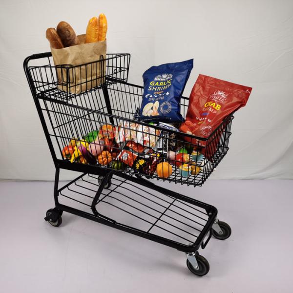Buy cheap 100L Customized Metal Shopping Trolley Flat Basket American Black Shopping Trolley With Cup Holder from wholesalers