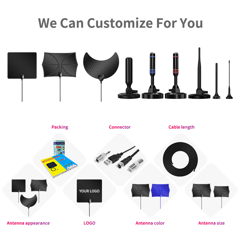 Smart TV Indoor Digital TV Antenna with IEC/F Male Connector Type and V.S.W.R 1.5 1 Max