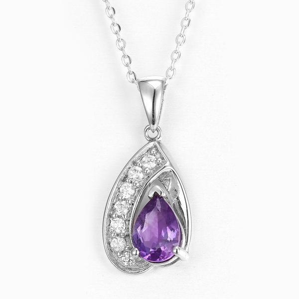 Buy cheap 8mm 10mm 925 Silver Gemstone Pendant Amethyst Sterling Silver Teardrop Necklace from wholesalers