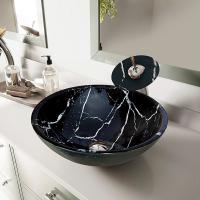 Buy cheap 145mm Black Glass Basin Bowl Countertop Textured Smooth With White Lines product