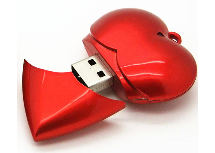 Red 32g Usb Flash Drive , Heart Shaped Round Plastic Usb Flash Drive