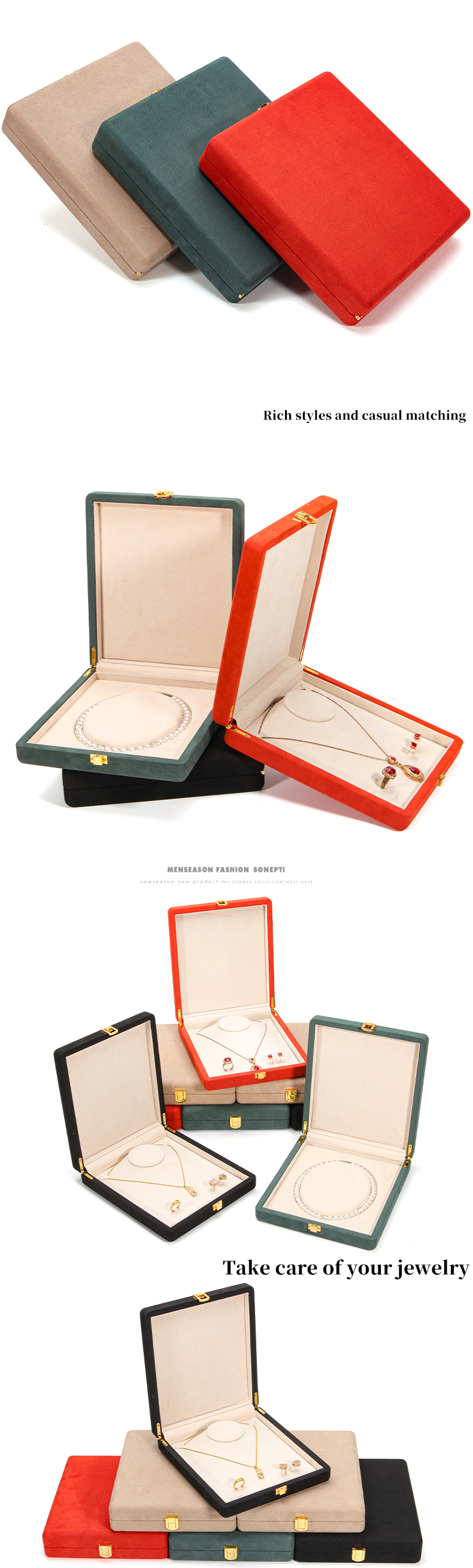 Hanhong Custom Orange Microfiber Leather Jewelry Packaging Box for Luxury Pearl Necklace